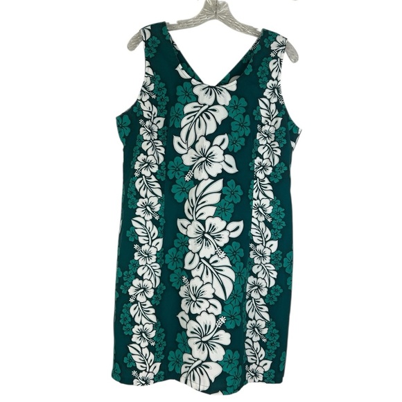 Vintage Jade Fashions Green White Made in Hawaii Tropical Floral Dress XXL READ - Picture 1 of 11